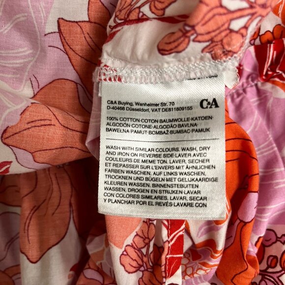 C&A Floral Womens Knee Length Dress Sz 10 Tiered Cottage Garden Church‎ Cotton - Picture 6 of 7